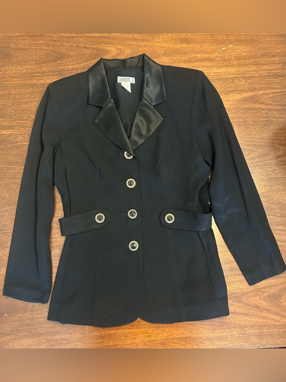 Black Satin-Trim Tailored Women's Blazer